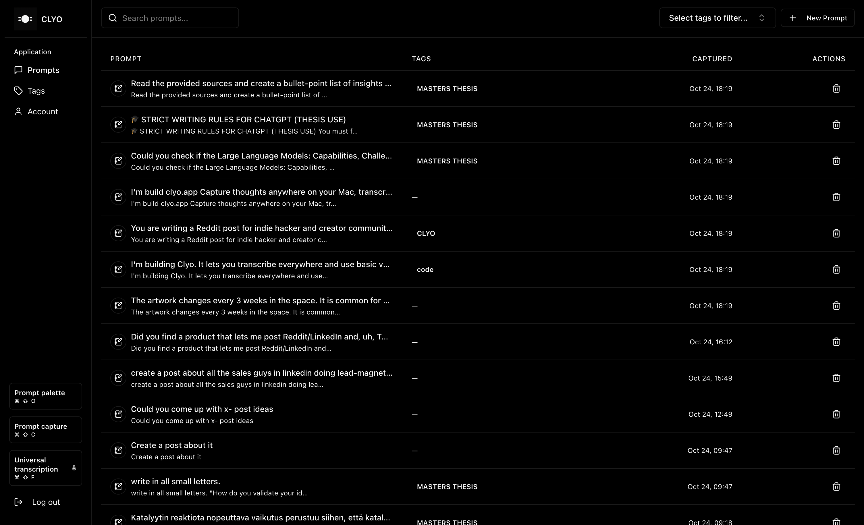 Clyo demo application interface